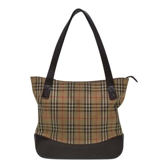 Burberrys Nova Check Tote Bag Canvas Leather Beige Gold Auth 93408 - Picture 1 of 15